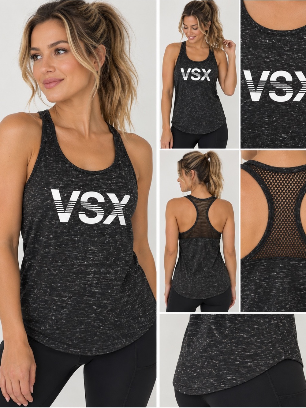 Victoria’s Secret VSX Sport Black Mesh Racerback Workout Tank Top M